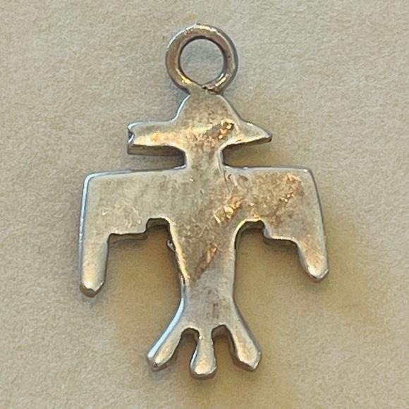 Vintage Zuni Native American Handmade Silver Turquoise Thunderbird Pendant Charm - Picture 5 of 7